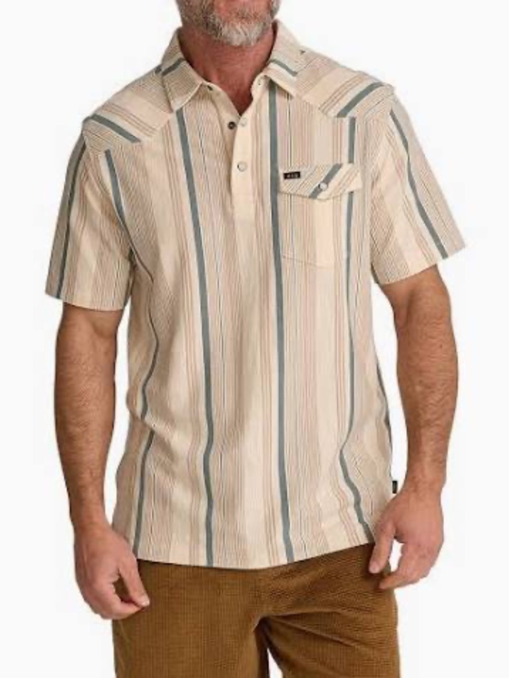 Howler Brothers Men's Ranchero Polo Shirt - Large - Old Bill Stripe/Limestone